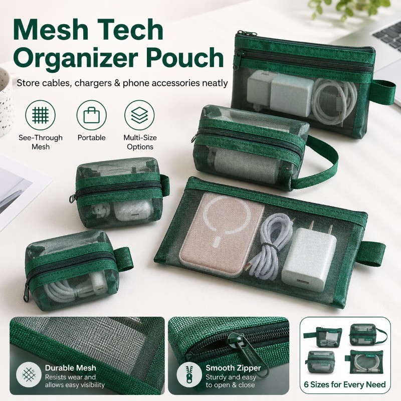 Tech Woven Accessories - Paquete de 6 Bolsas Organizadoras de