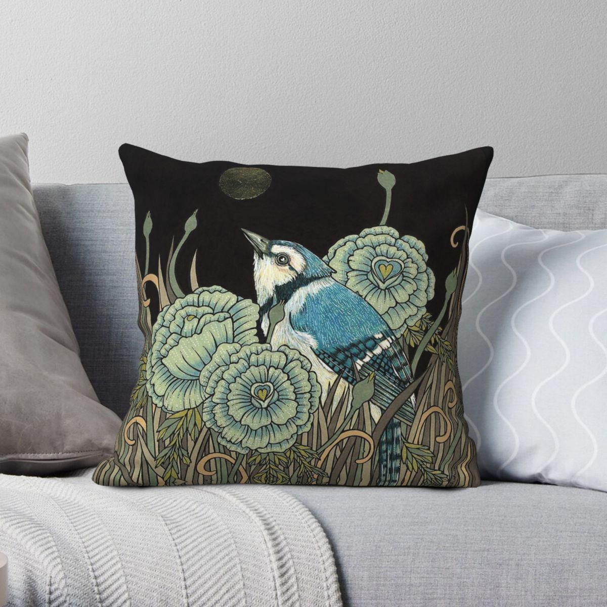 Tech Jaya - Funda de almohada cuadrada Blue Jay